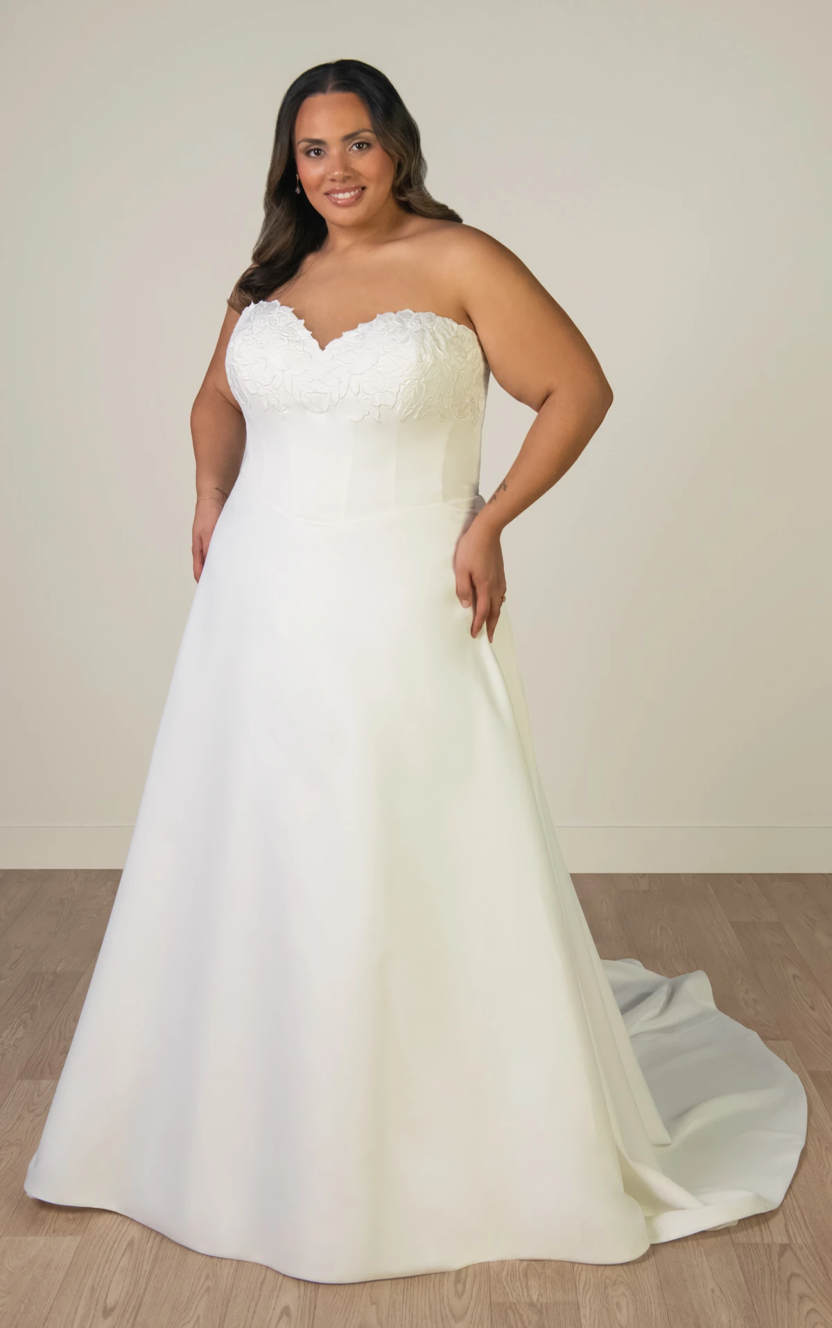 sy8328 Strapless Lace and Matte Satin A-Line Wedding Gown with Sweetheart Neckline by Stella York