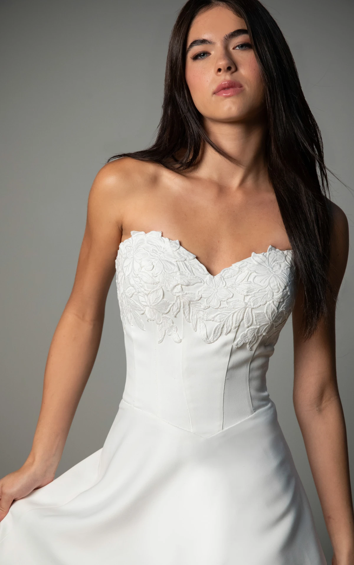 sy8328 Strapless Lace and Matte Satin A-Line Wedding Gown with Sweetheart Neckline by Stella York