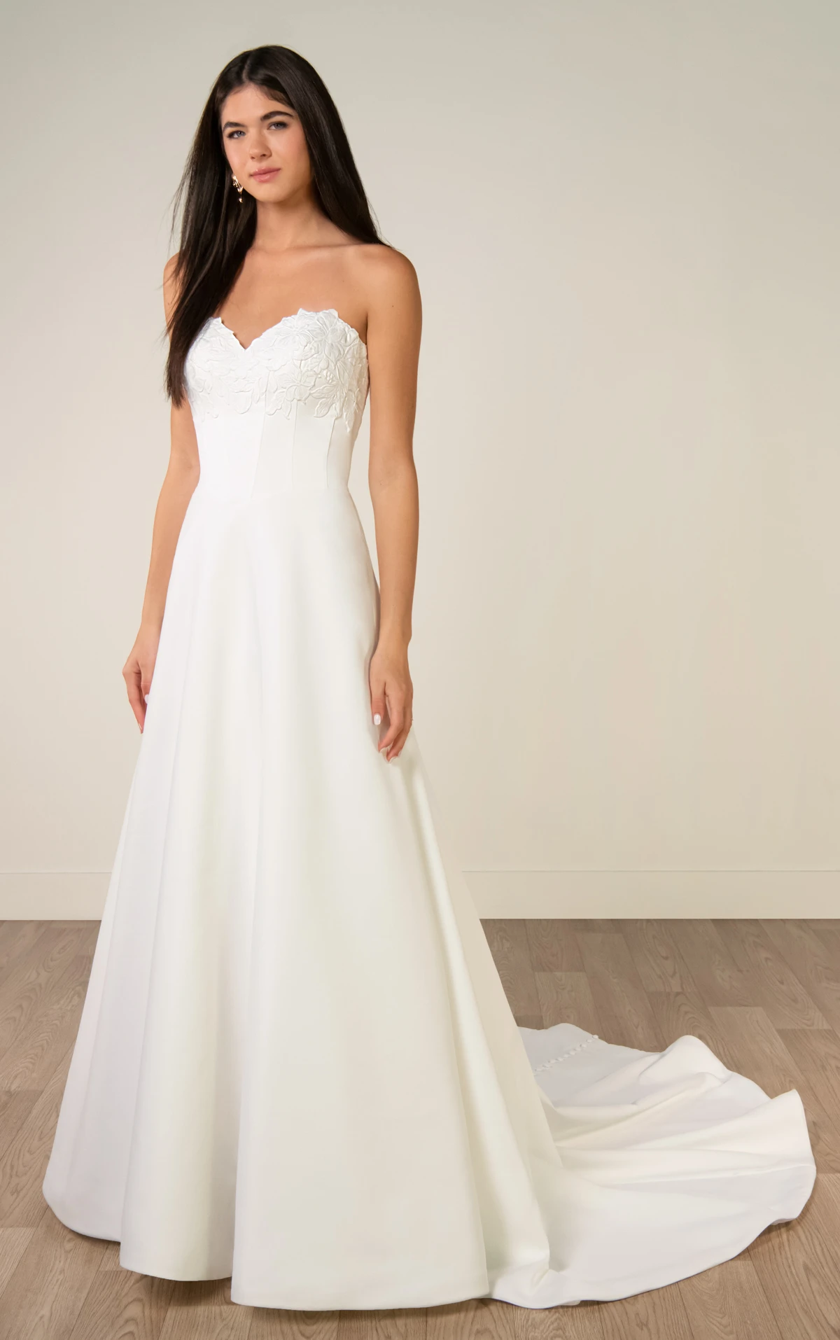 sy8328 Strapless Lace and Matte Satin A-Line Wedding Gown with Sweetheart Neckline by Stella York