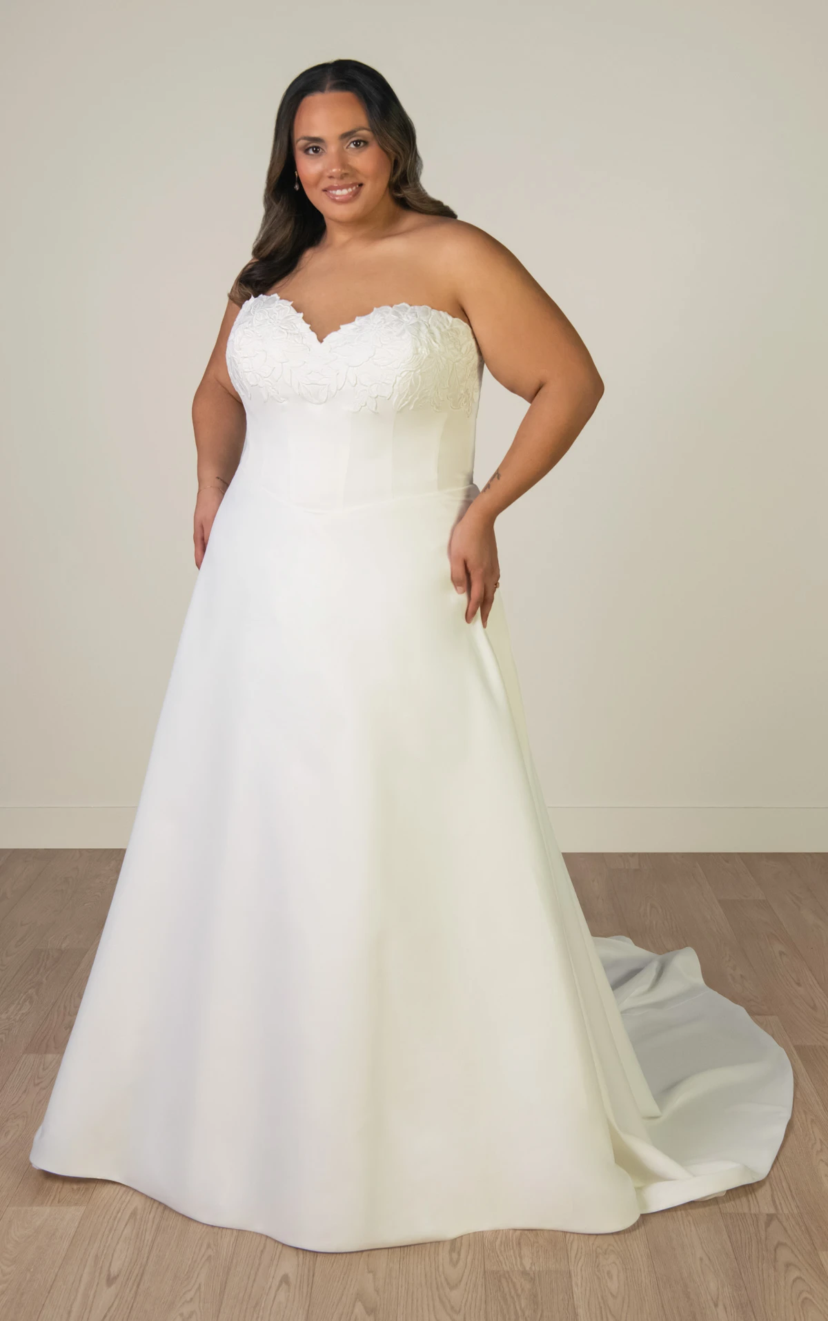sy8328+ Plus Size Strapless Lace and Matte Satin A-Line Wedding Gown with Sweetheart Neckline  by Stella York