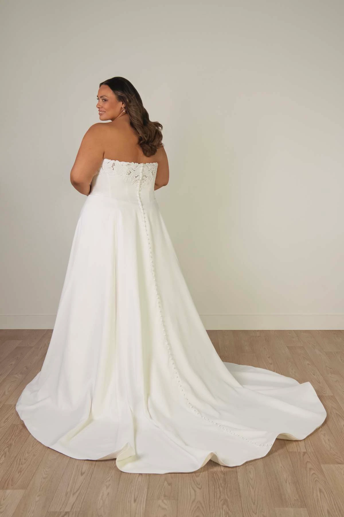 sy8328+ Plus Size Strapless Lace and Matte Satin A-Line Wedding Gown with Sweetheart Neckline by Stella York