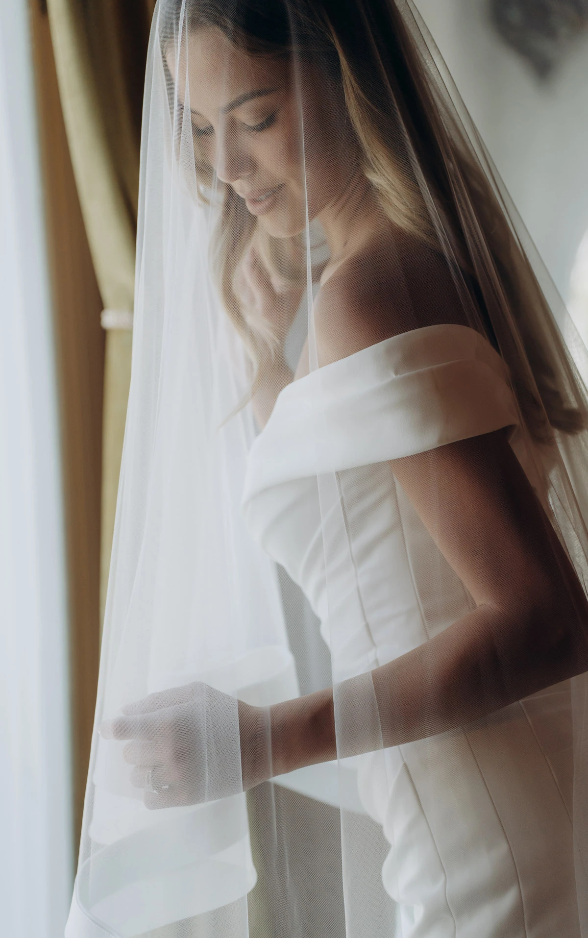 sy8330 Timeless Off-the-Shoulder Fit-and-Flare Wedding Gown by Stella York