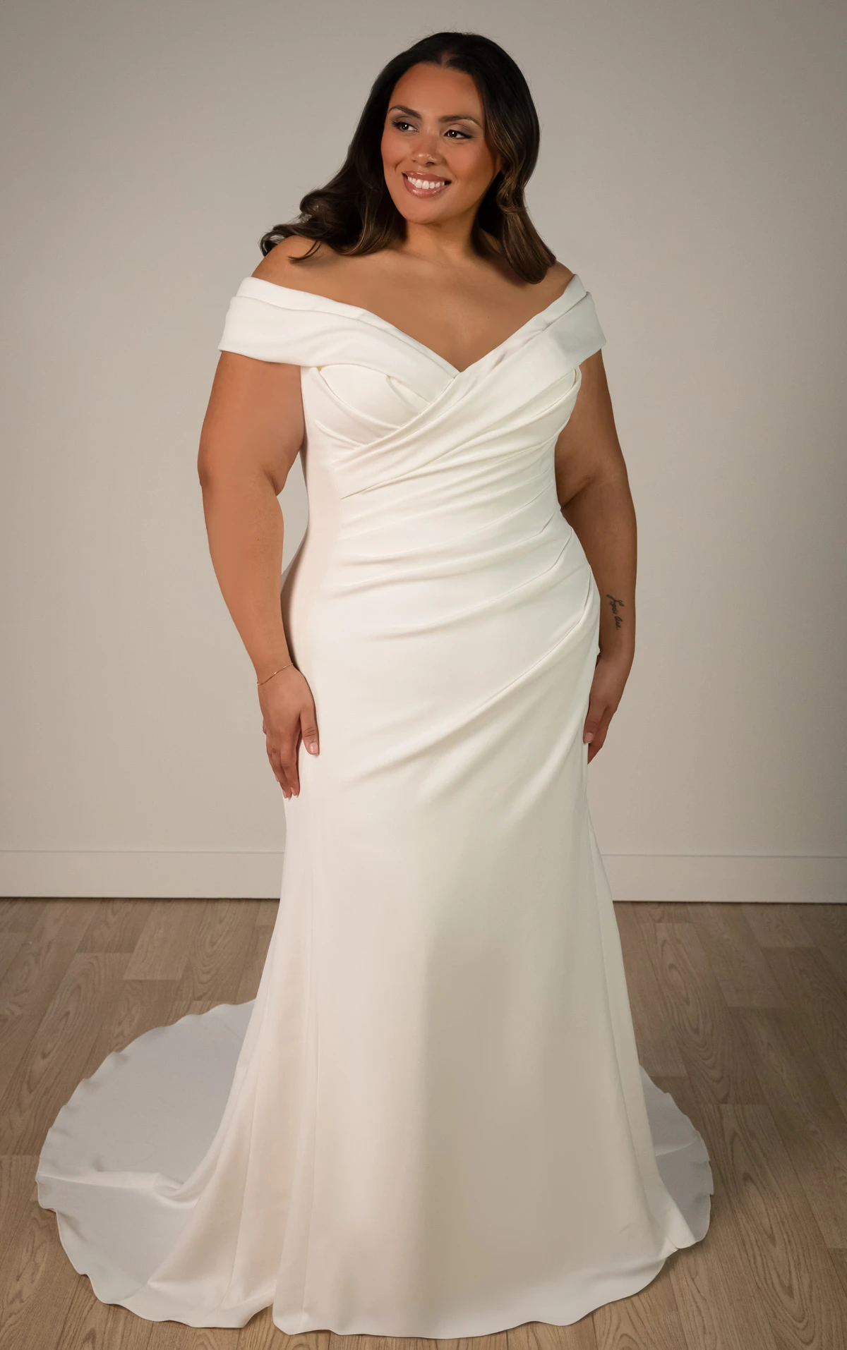 sy8330+ Plus Size Timeless Off-the-Shoulder Fit-and-Flare Wedding Gown by Stella York