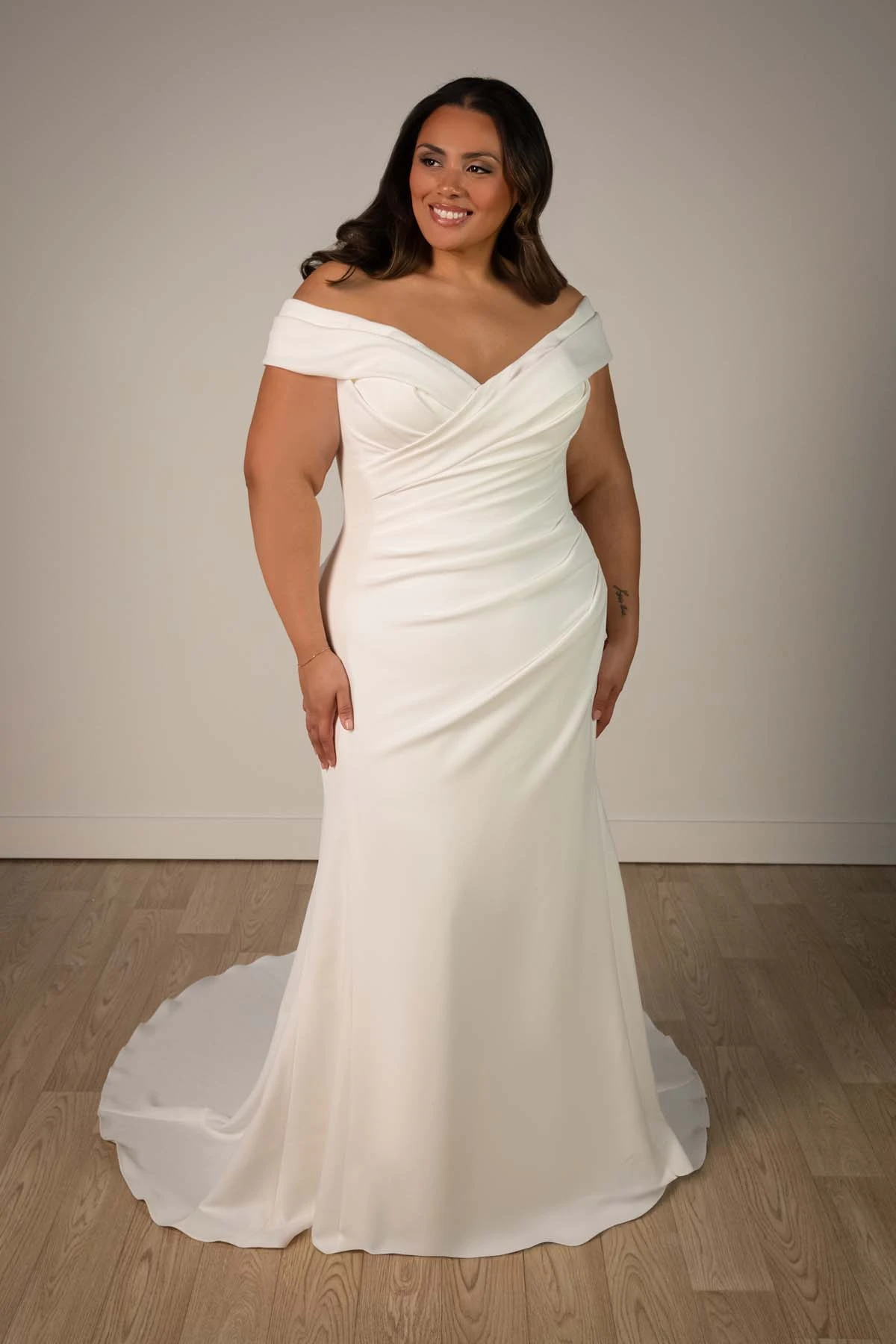 sy8330+ Plus Size Timeless Off-the-Shoulder Fit-and-Flare Wedding Gown by Stella York