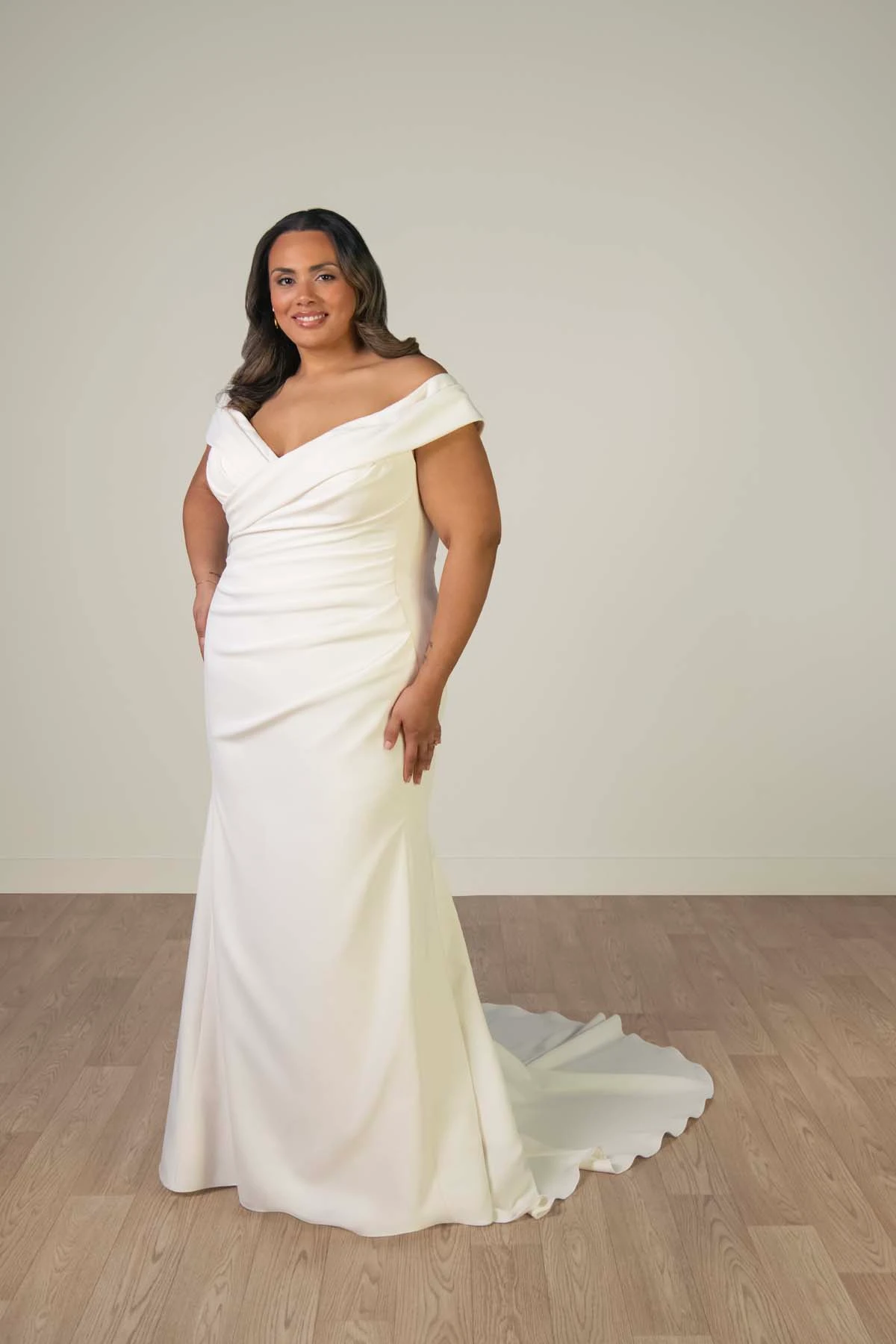 sy8330+ Plus Size Timeless Off-the-Shoulder Fit-and-Flare Wedding Gown by Stella York