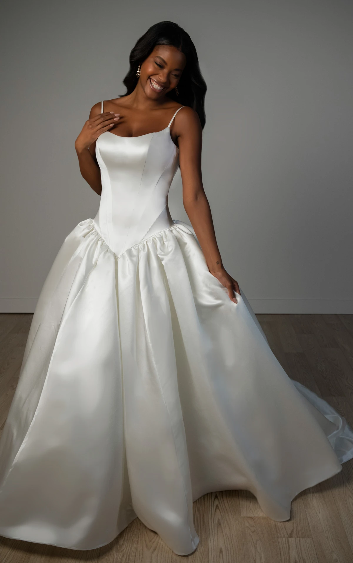 sy8334 Scoop Neckline Soft Satin Ballgown with Basque Waist and Pockets by Stella York