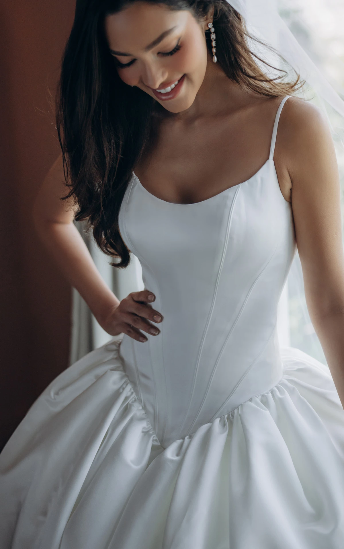 sy8334 Scoop Neckline Soft Satin Ballgown with Basque Waist and Pockets by Stella York