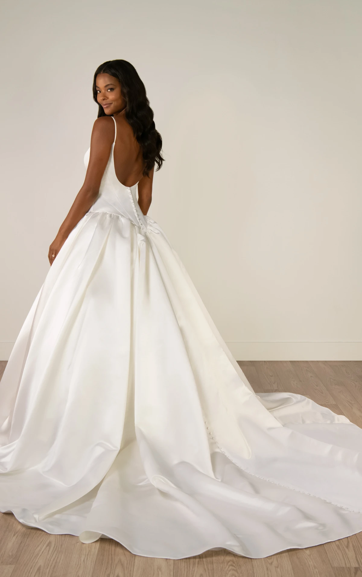 sy8334 Scoop Neckline Soft Satin Ballgown with Basque Waist and Pockets by Stella York