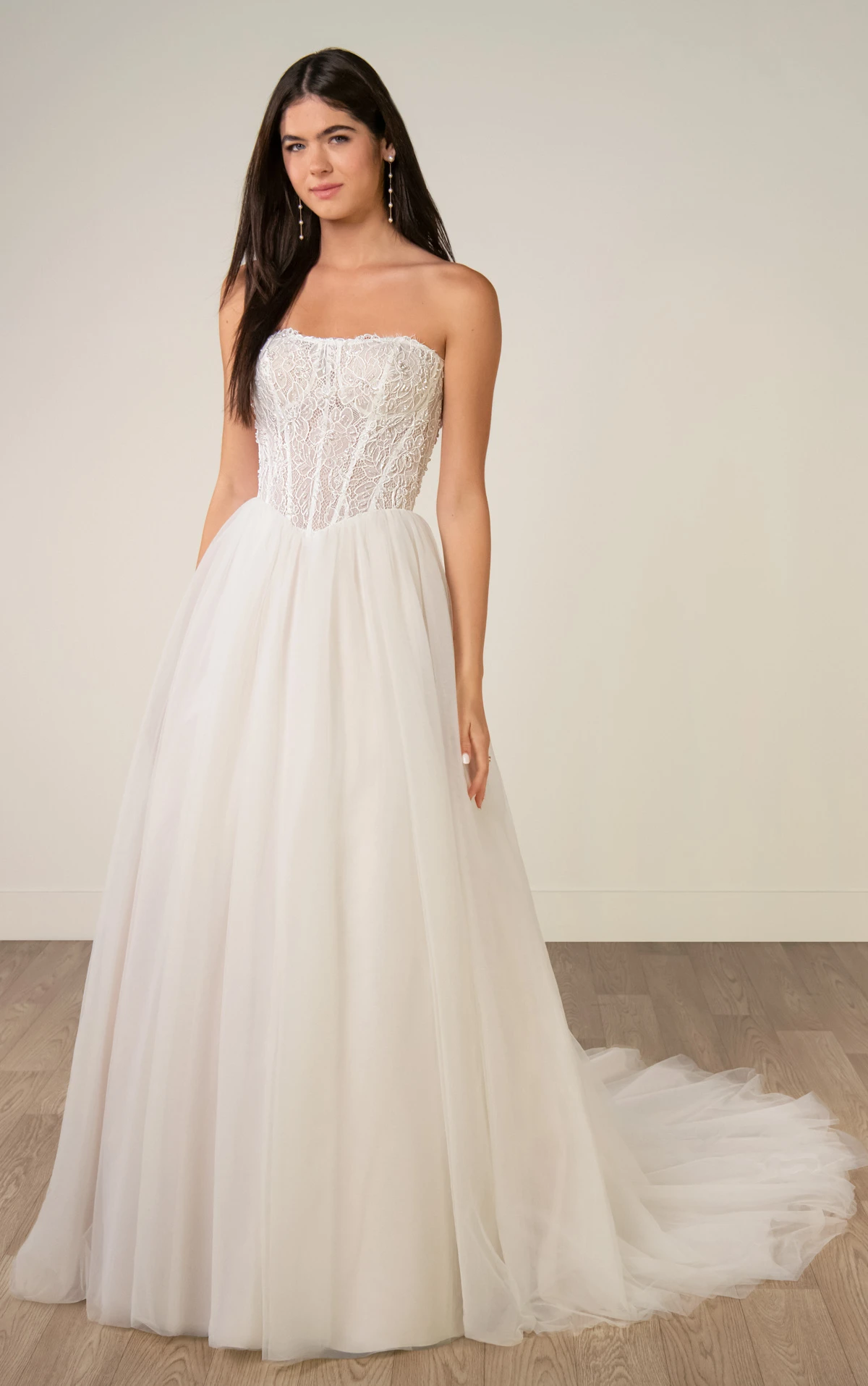 sy8342 Strapless Lace and Tulle A-Line Wedding Gown with Beaded Corset Bodice  by Stella York