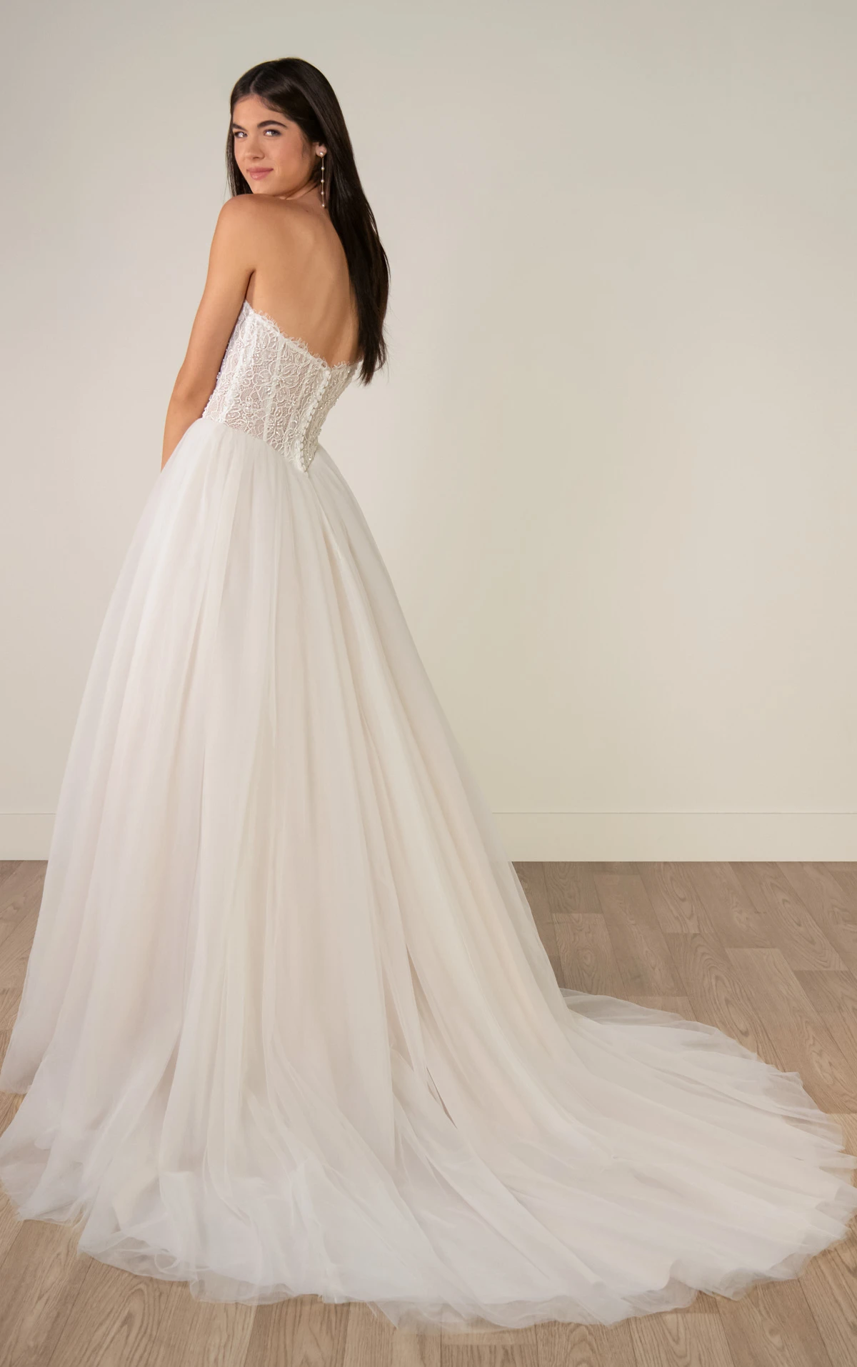 sy8342 Strapless Lace and Tulle A-Line Wedding Gown with Beaded Corset Bodice  by Stella York