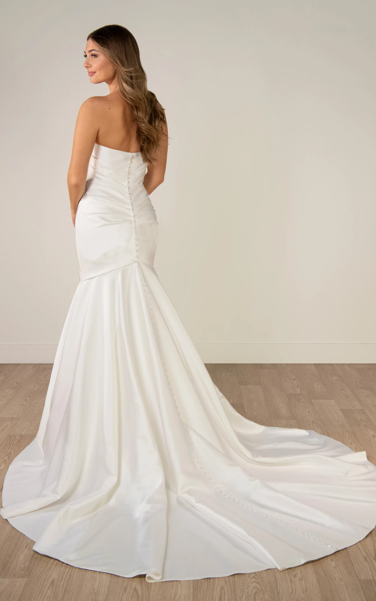 sy8346 Strapless Mikado Fit-and-Flare Wedding Gown with Ruched Bodice by Stella York