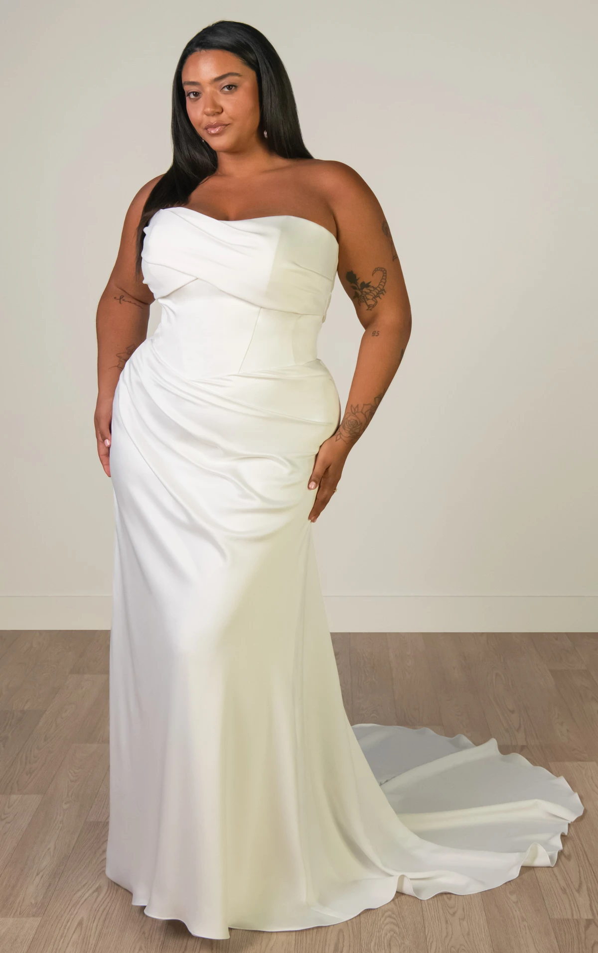 sy8347 Sculptural Soft Satin Strapless Column Wedding Dress by Stella York