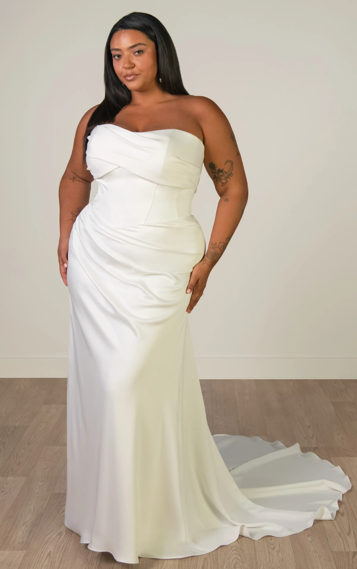 sy8347+ Plus Size Sculptural Soft Satin Strapless Column Wedding Dress by Stella York