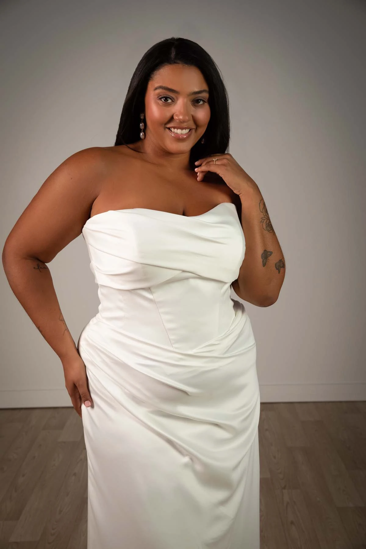 sy8347+ Plus Size Sculptural Soft Satin Strapless Column Wedding Dress by Stella York