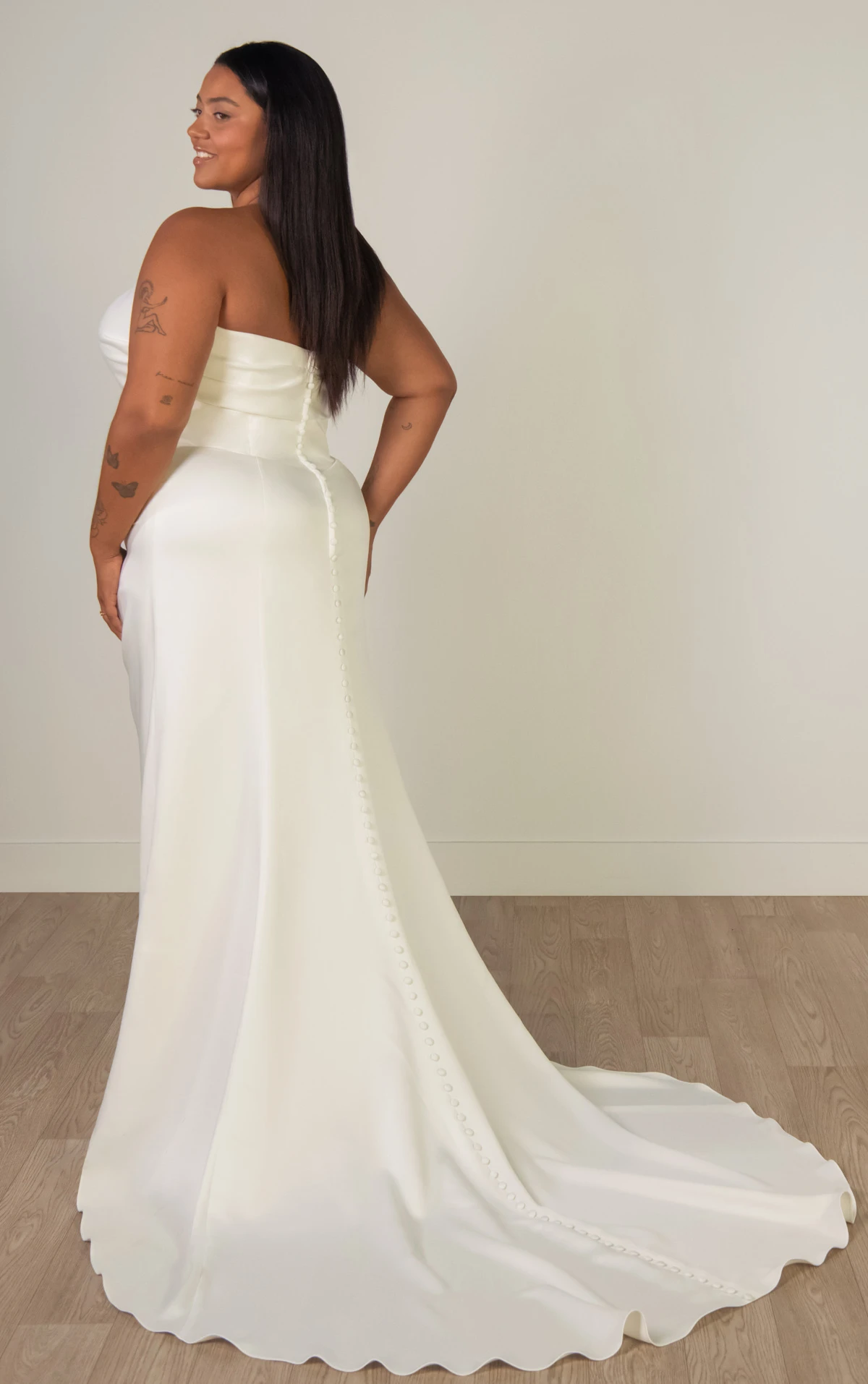 sy8347+ Plus Size Sculptural Soft Satin Strapless Column Wedding Dress by Stella York