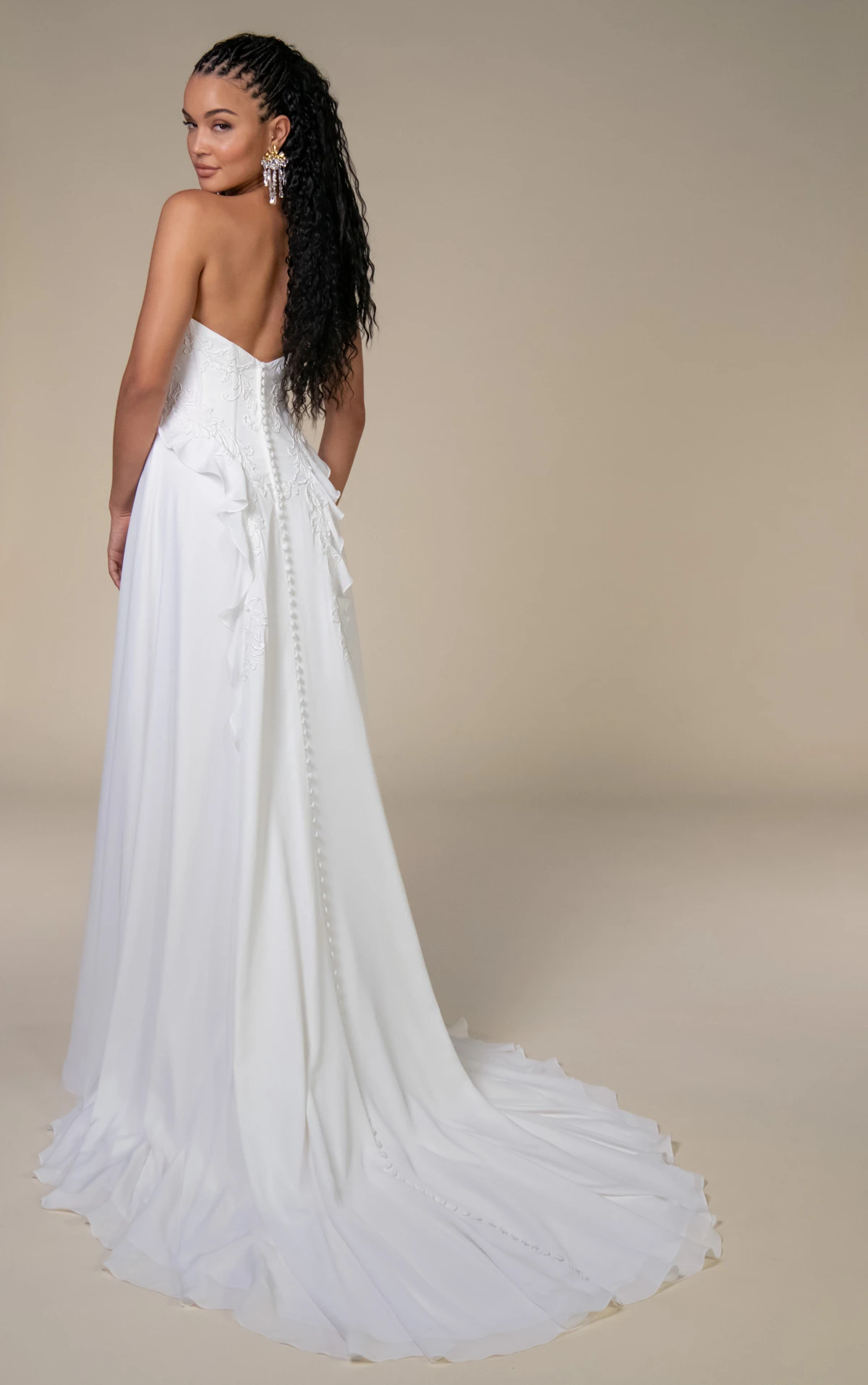 sedona Strapless Lace and Chiffon A-Line Wedding Gown with Cascading Ruffle Detail  by All Who Wander
