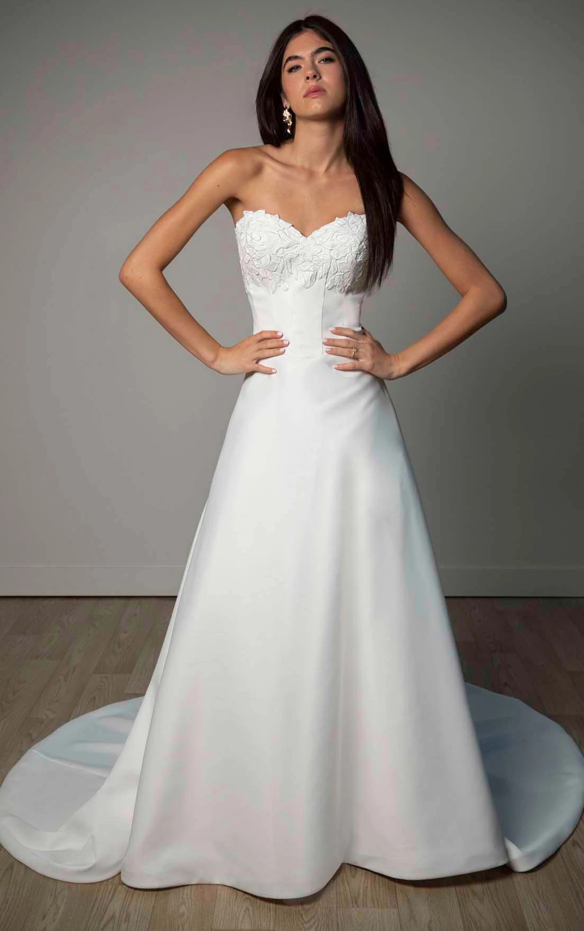 Strapless Lace and Matte Satin A-Line Wedding Gown with Sweetheart Neckline, SY8328, byStella York