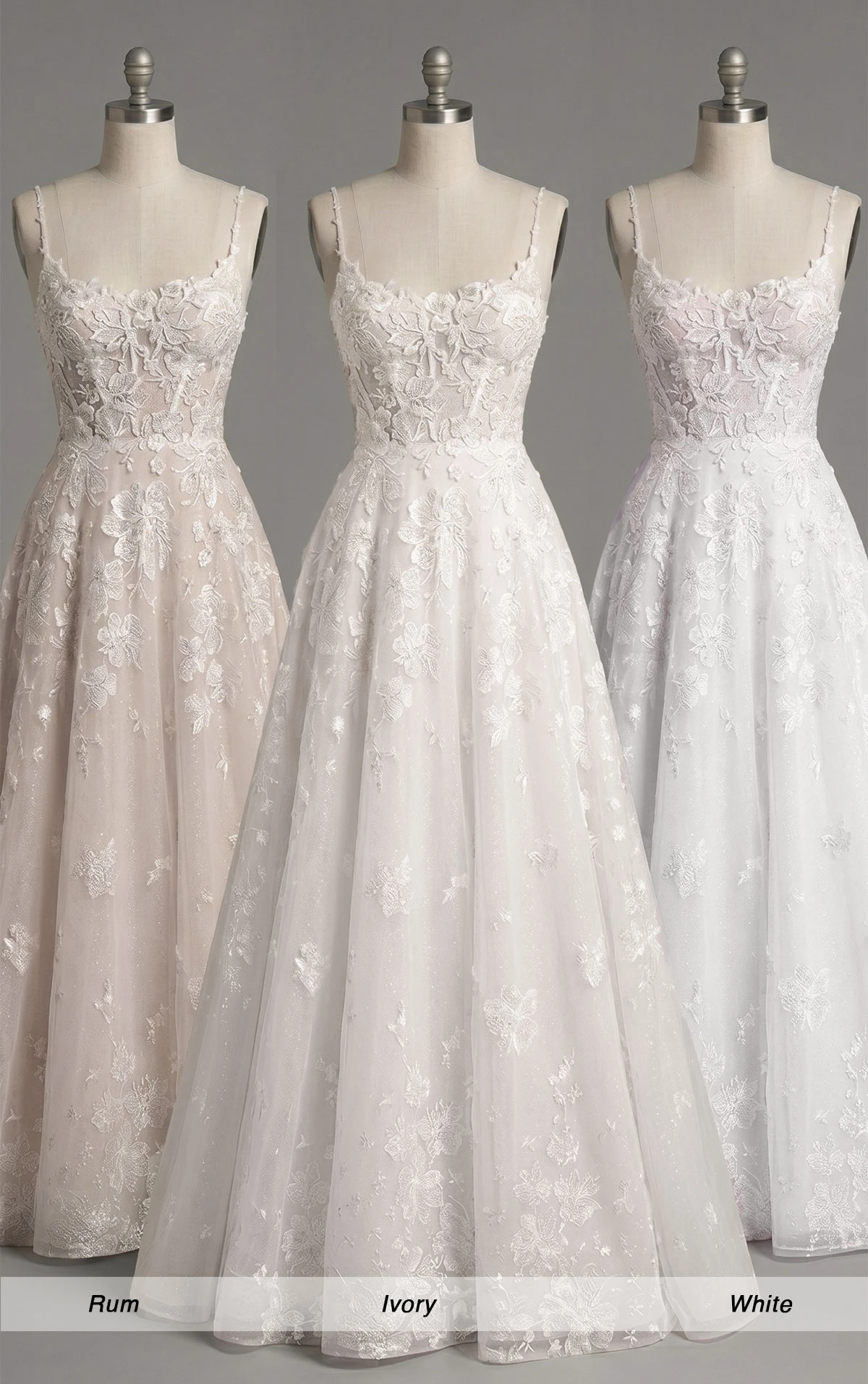 1749 Enchanting Ballgown Wedding Dress adorned with Romantic Floral Lace and a Bustier Bodice  by Martina Liana