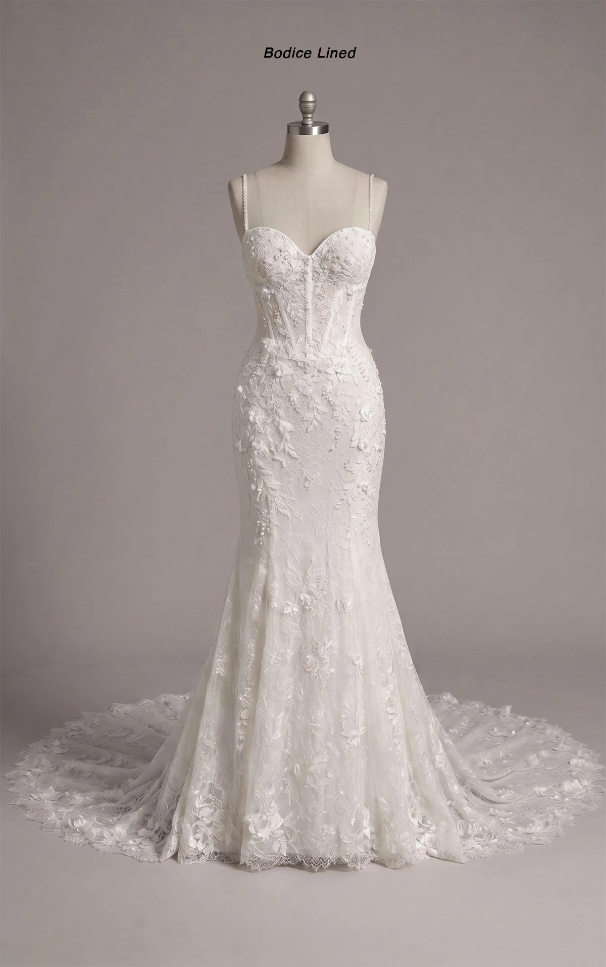 1854 Fit-and-Flare-Brautkleid aus romantischer Spitze und Tüll mit 3D-Blumenverzierungen  by Martina Liana