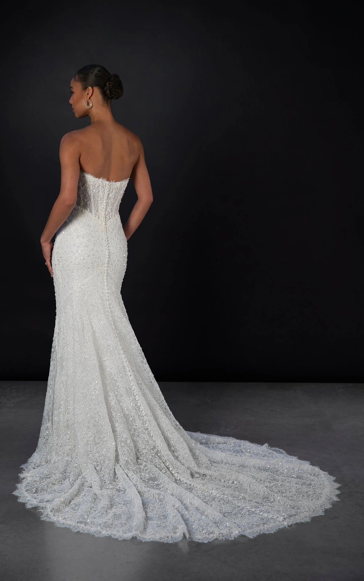 1860 Sparkling Strapless Lace Column Wedding Dress with Removable Long Sleeves  by Martina Liana