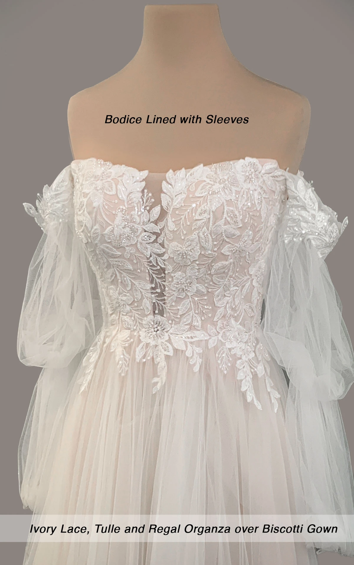 7573 Boho A-Line Wedding Dress with Lace and Tulle Off-the-Shoulder Sleeves by Stella York