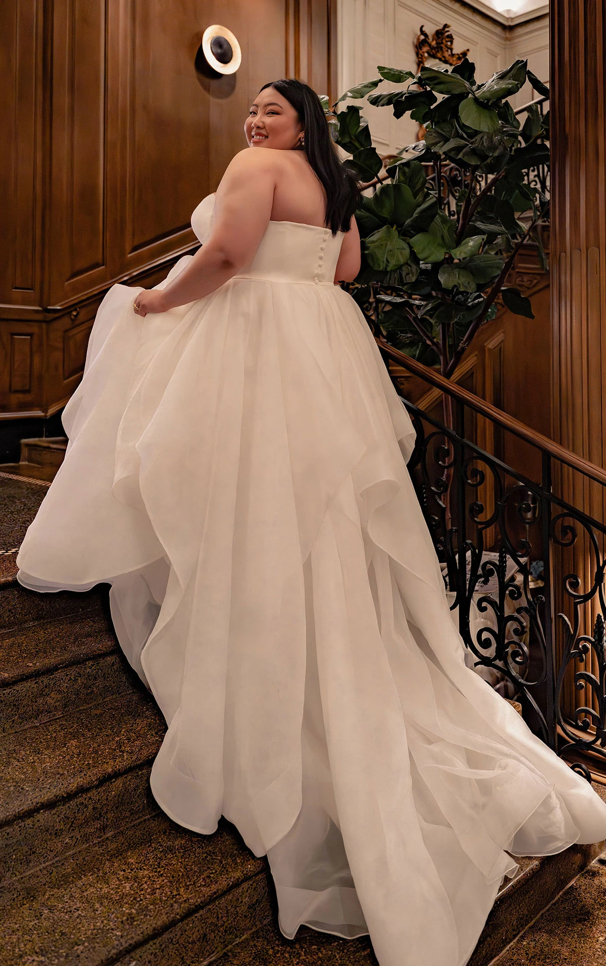 7729 Modern Strapless Satin Ballgown Wedding Dress with Bow Detail  by Stella York