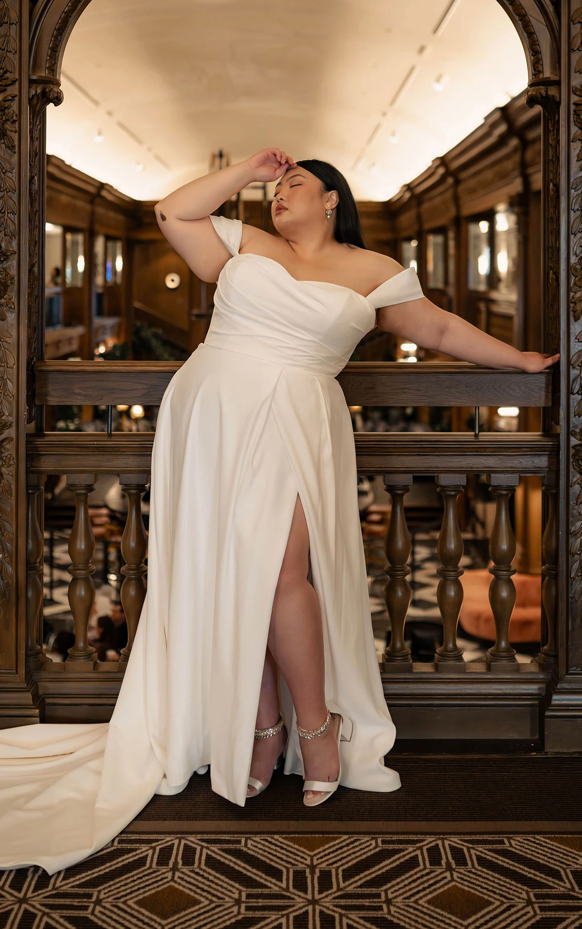 7749 Luxe Satin A-Line Wedding Dress with Off-the-Shoulder Straps and Sweetheart Neckline by Stella York