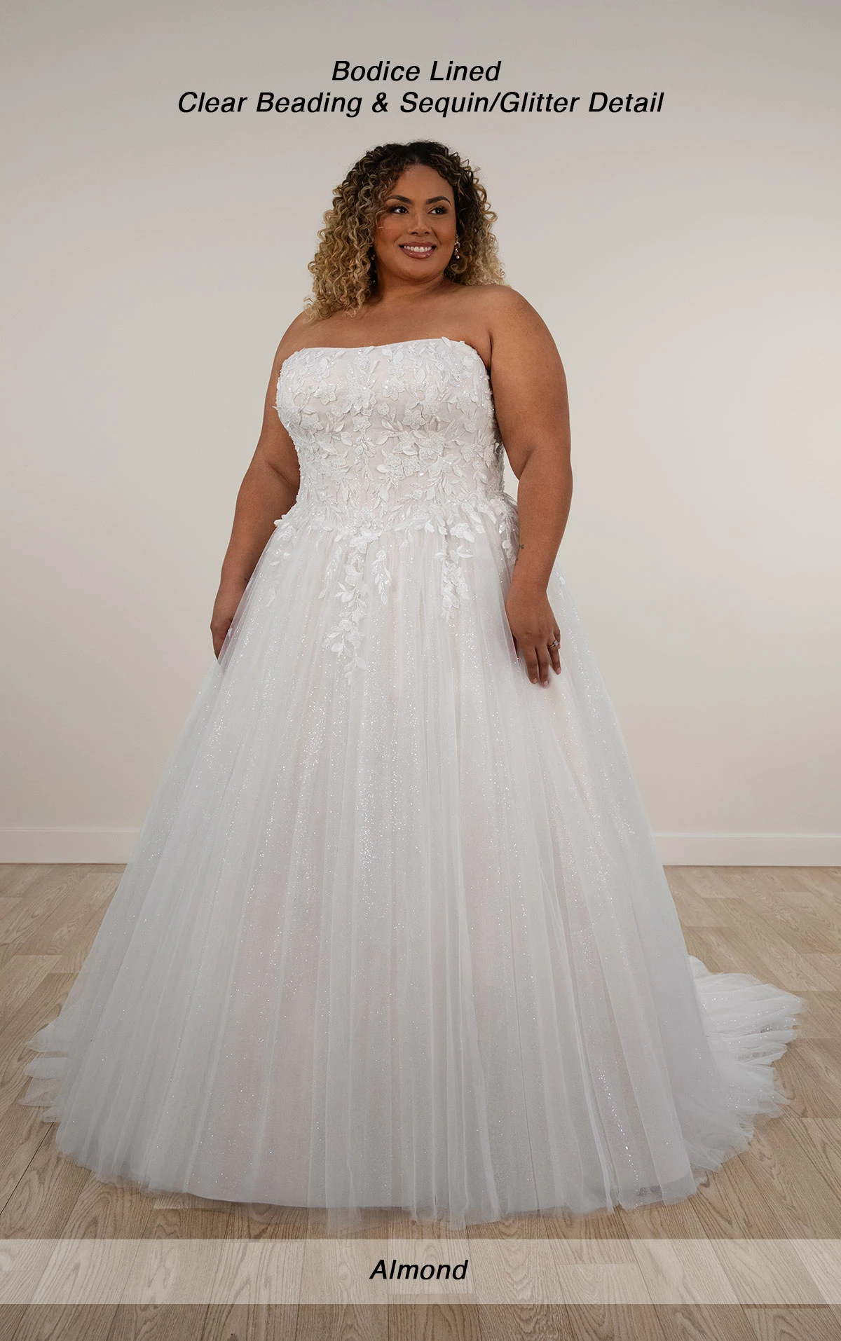 7974 Sparkly Strapless Glitter Ballgown Wedding Dress with 3D Florals  by Stella York