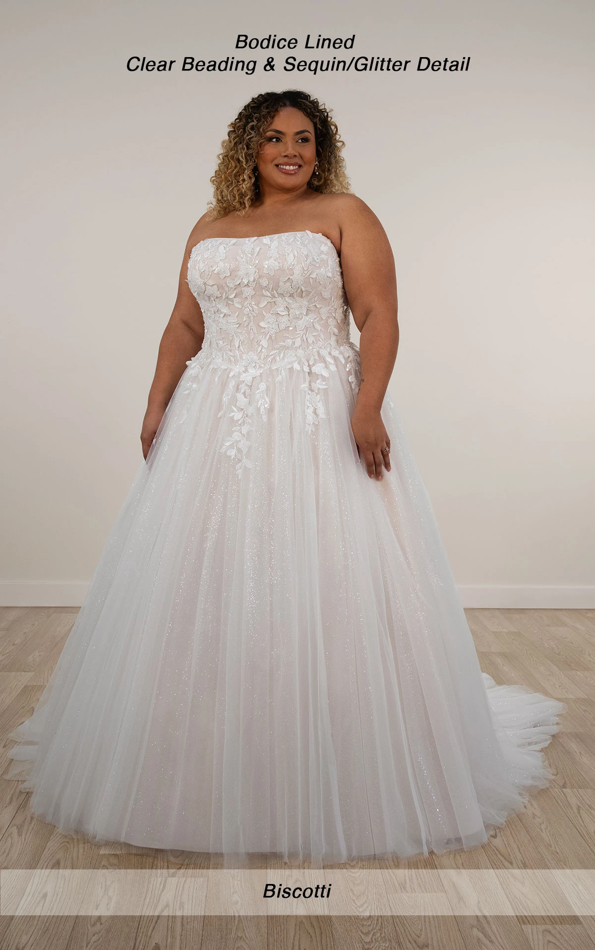 7974 Sparkly Strapless Glitter Ballgown Wedding Dress with 3D Florals  by Stella York