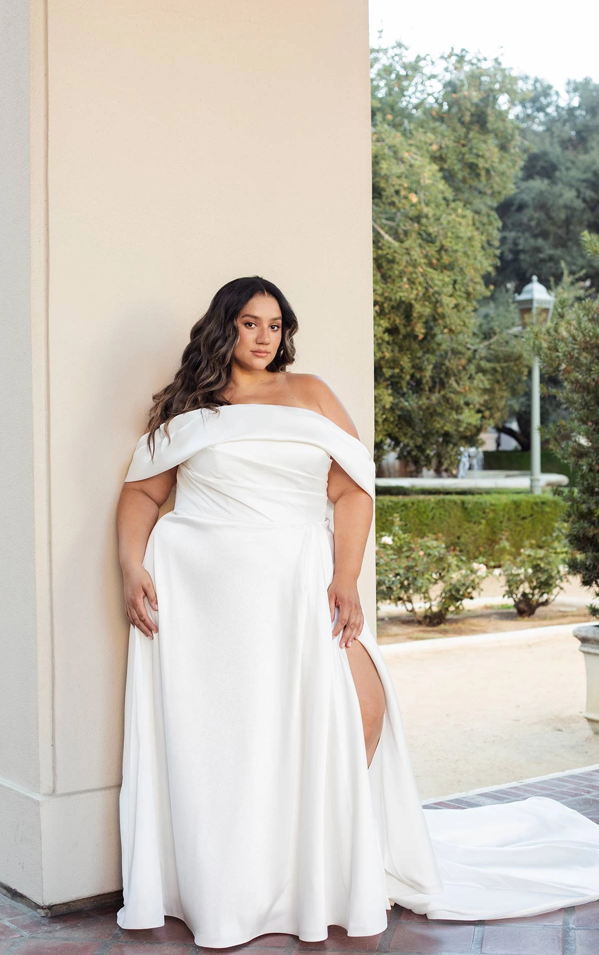 d3631 Chic Off-the-Shoulder A-Line Wedding Dress with Detachable Bow by Essense of Australia