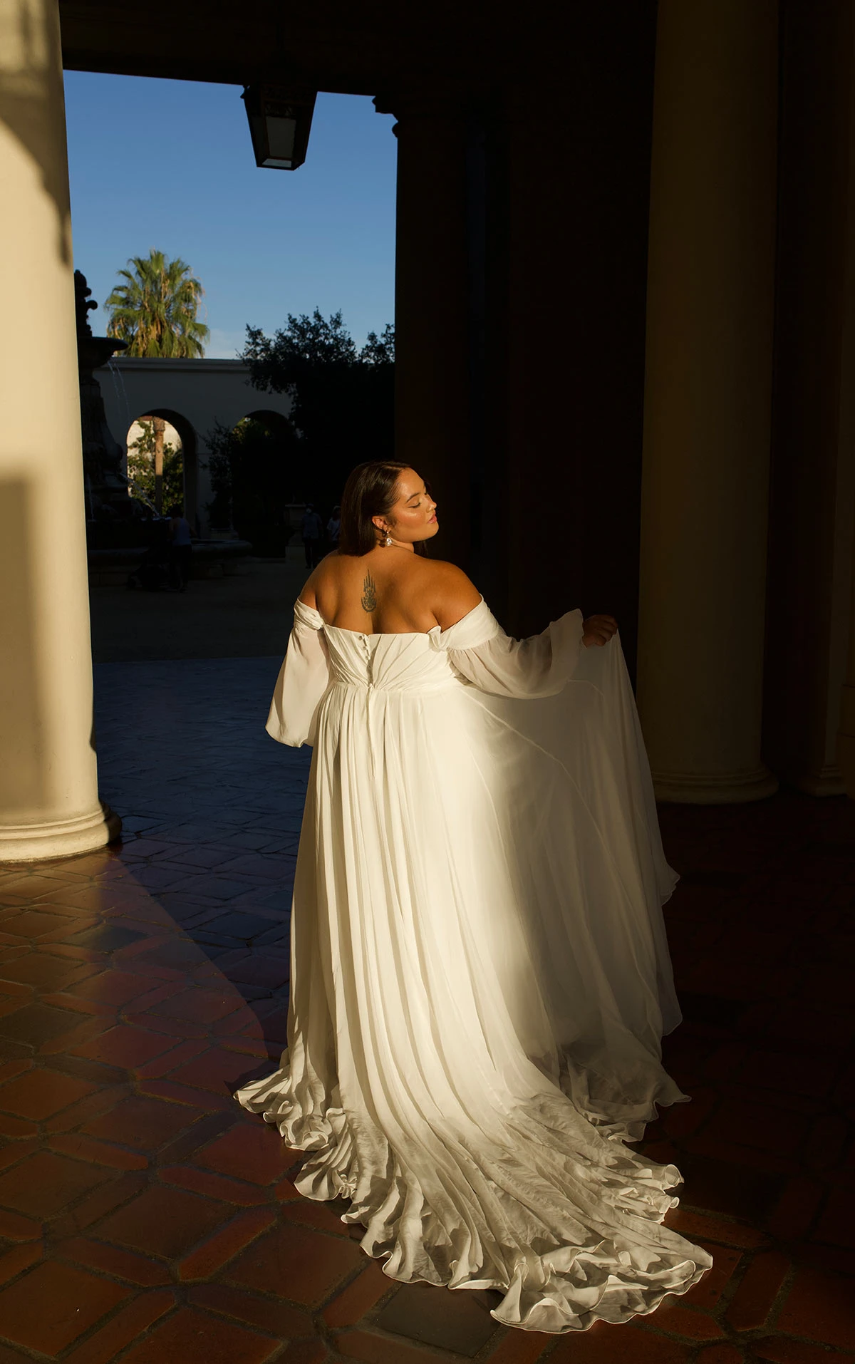 d3636 Chiffon A-Line Wedding Dress with Detachable Long Sleeves by Essense of Australia