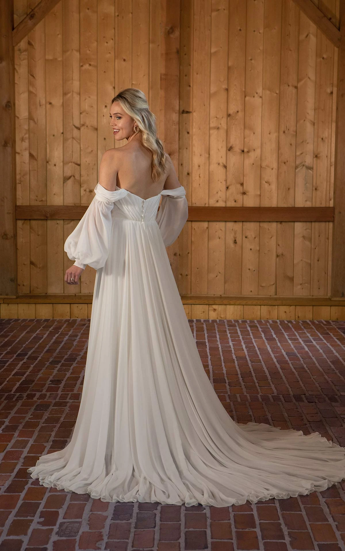 d3636 Chiffon A-Line Wedding Dress with Detachable Long Sleeves by Essense of Australia