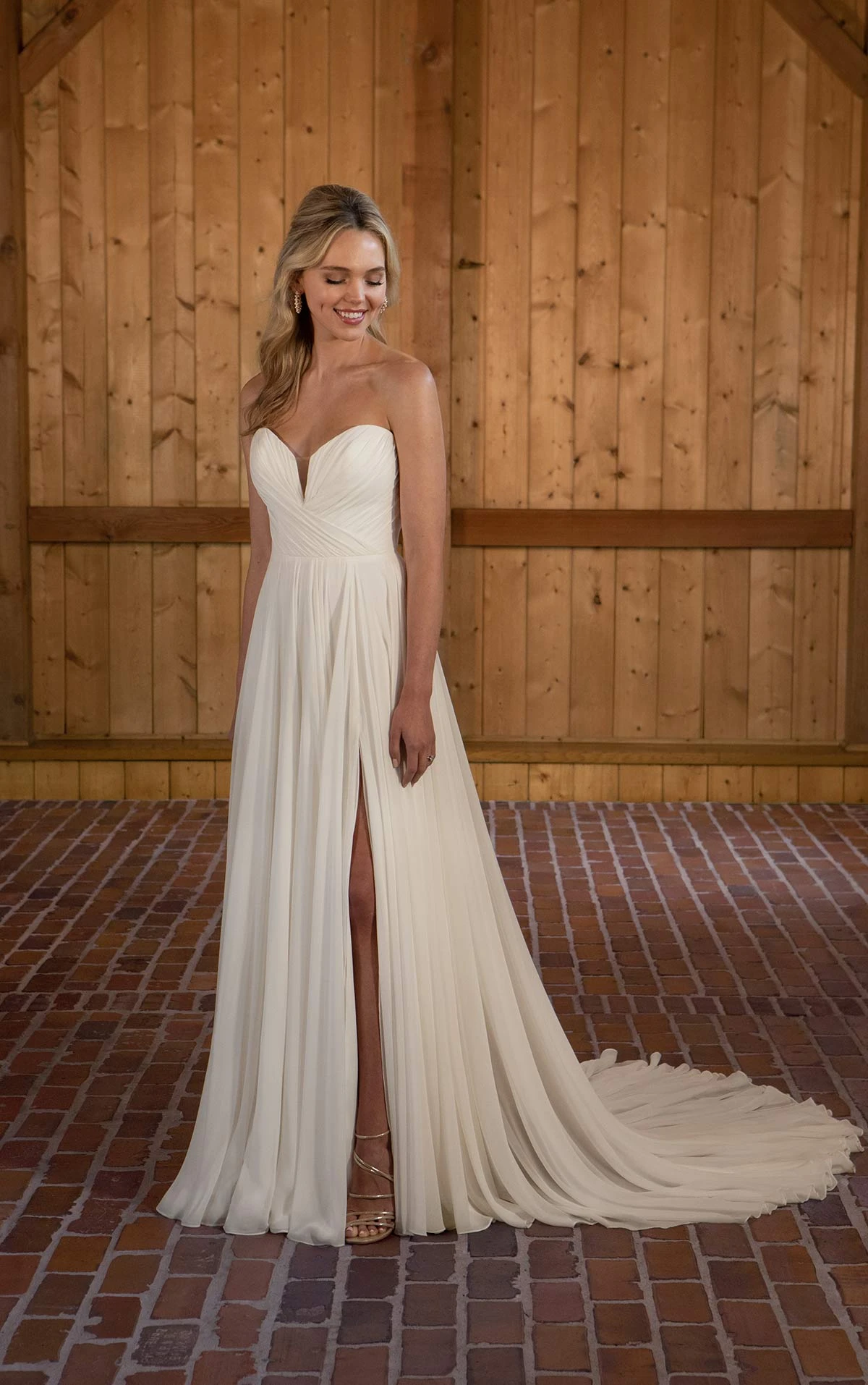 d3636 Chiffon A-Line Wedding Dress with Detachable Long Sleeves by Essense of Australia