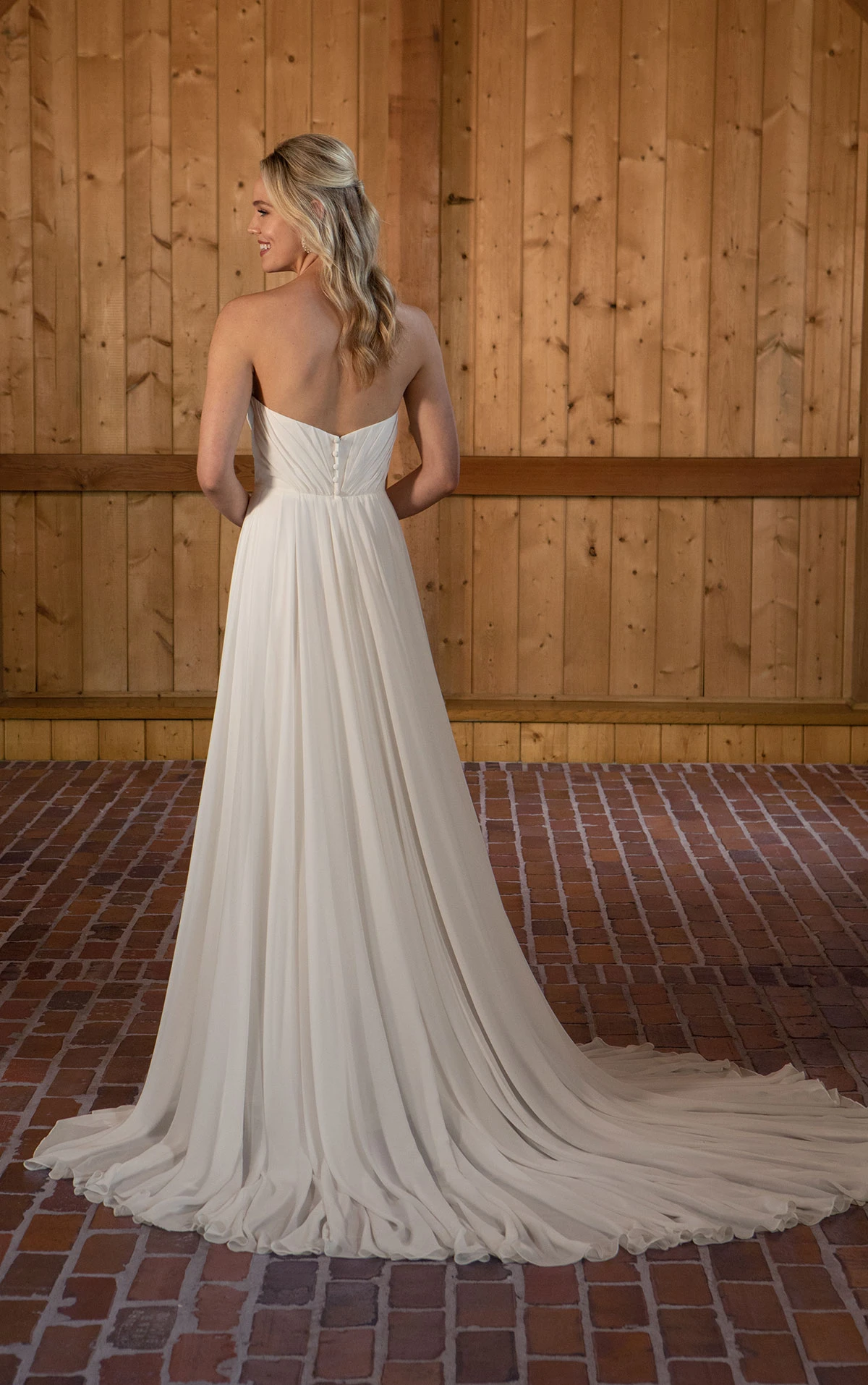 d3636 Chiffon A-Line Wedding Dress with Detachable Long Sleeves by Essense of Australia