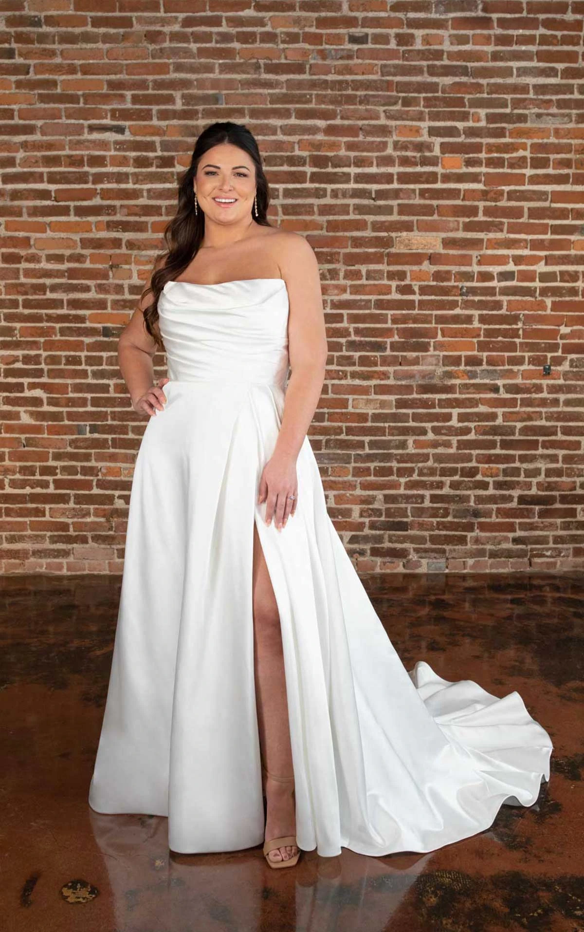 d3794 Designer Luxe Strapless A-Line Wedding Dress with High Leg Slit by Essense of Australia