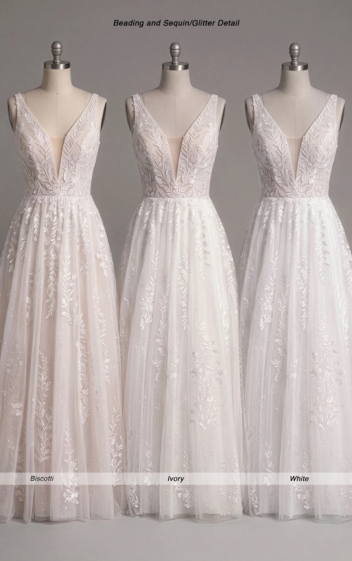 d4007 Ethereal Lace, Organza and Tulle A-Line Wedding Dress with Plunging Neckline by Essense of Australia