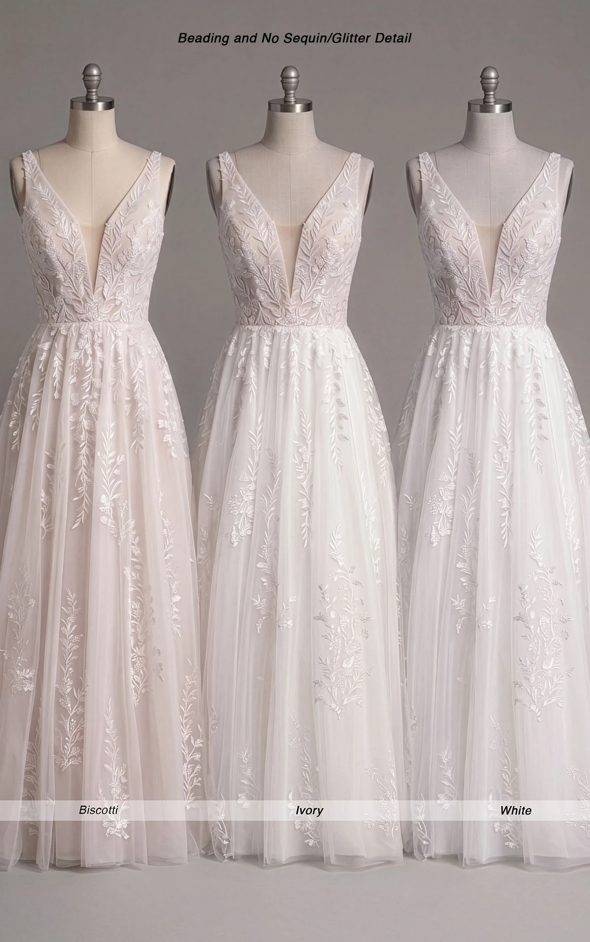 d4007 Ethereal Lace, Organza and Tulle A-Line Wedding Dress with Plunging Neckline by Essense of Australia