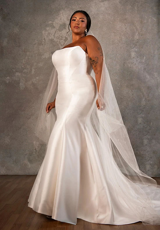 d4257 Fit and Flare Wedding Dress with Cat Eye Neckline by Essense of Australia