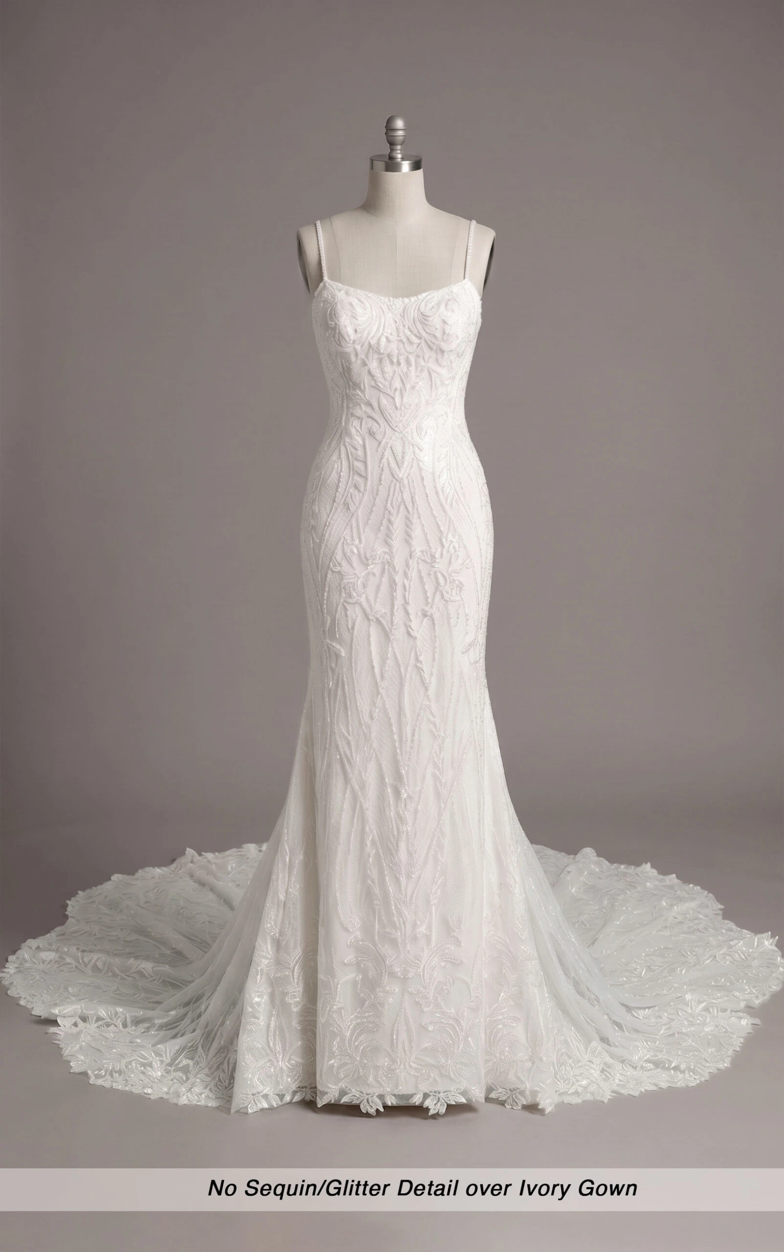d4279 Shimmering Lace Fit-and-Flare Wedding Dress with Botanical Appliqués and Scoop Neckline by Essense of Australia