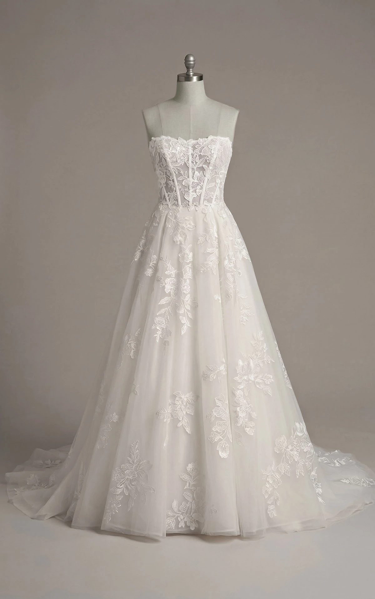 d4403 Strapless Leafy Lace Ballgown with Sweetheart Neckline by Essense of Australia