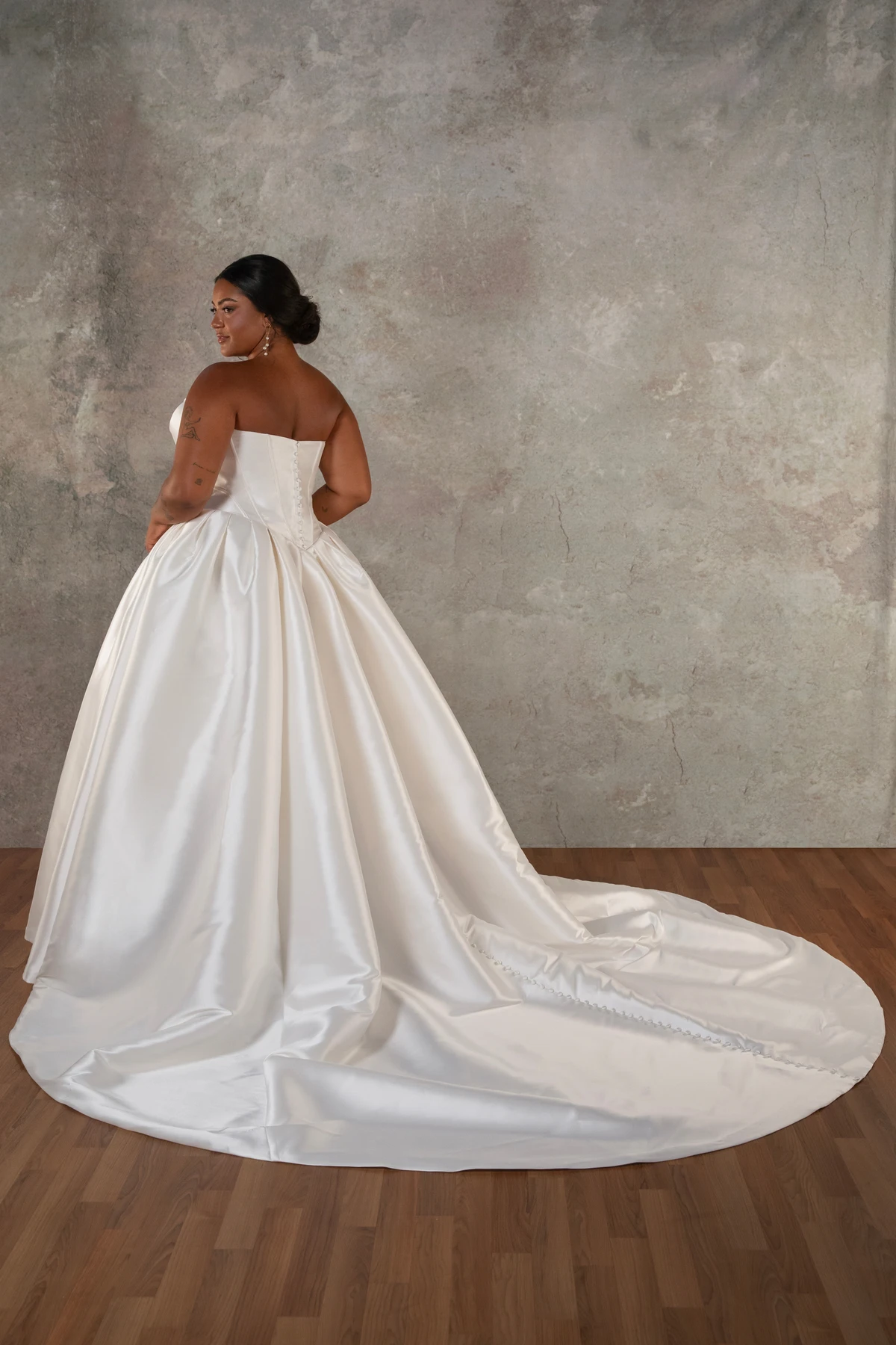 d4410 Strapless Mikado Ballgown with Cat Eye Neckline and Drop Waist by Essense of Australia