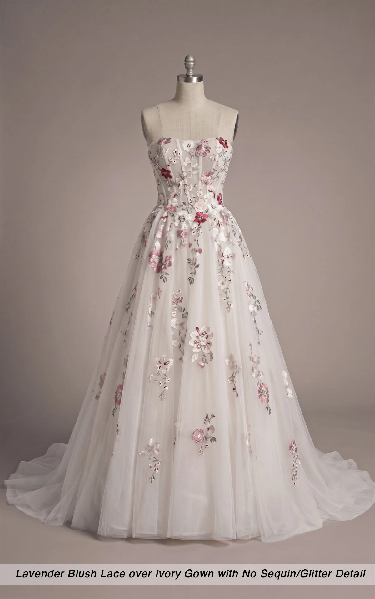 d4482 Strapless Glitter Tulle A-Line Wedding Dress with Colored Embroidered Lace by Essense of Australia