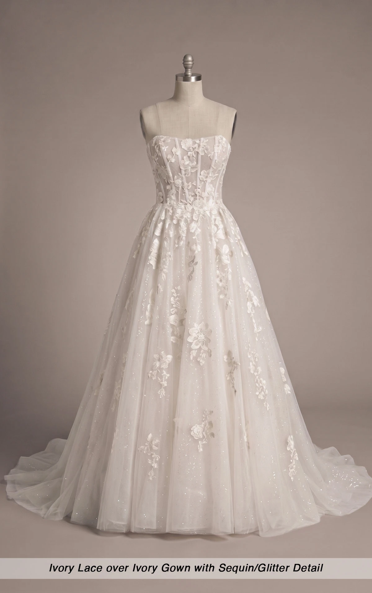 d4482 Strapless Glitter Tulle A-Line Wedding Dress with Colored Embroidered Lace by Essense of Australia