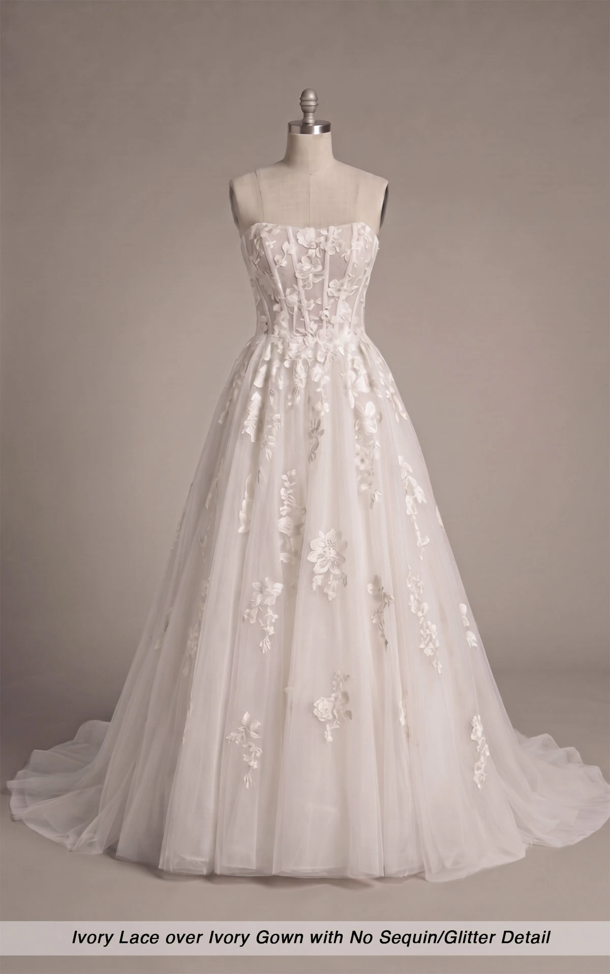 d4482 Strapless Glitter Tulle A-Line Wedding Dress with Colored Embroidered Lace by Essense of Australia
