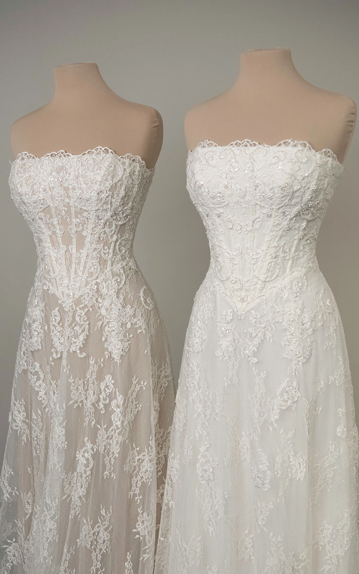 ml1954 A-Linien-Brautkleid aus Spitze mit trägerlosem Ausschnitt und abnehmbaren Ärmeln  by Martina Liana