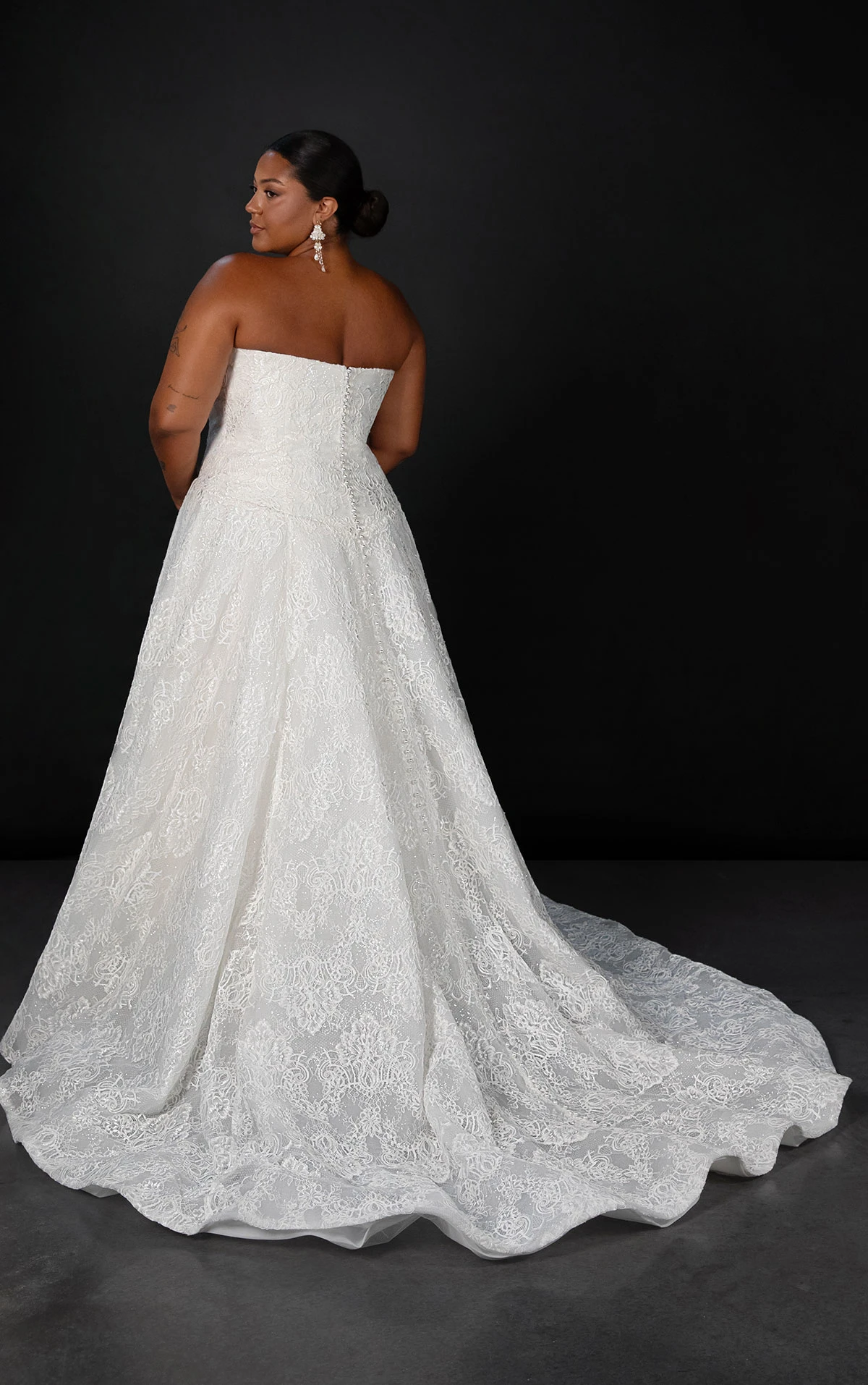 ml1963 Strapless Chantilly Lace A-Line Wedding Dress with Drop Waist by Martina Liana