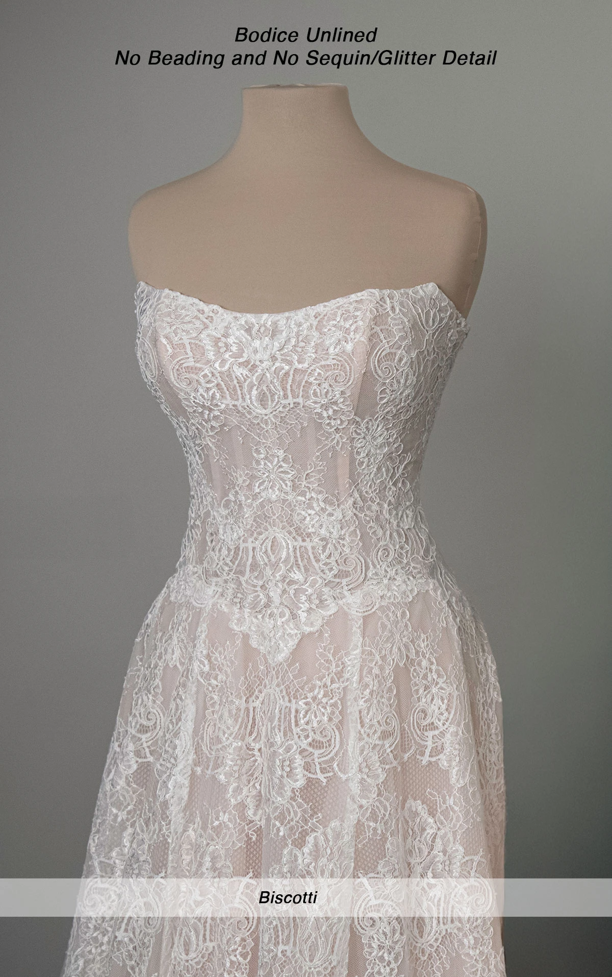ml1963 Strapless Chantilly Lace A-Line Wedding Dress with Drop Waist by Martina Liana