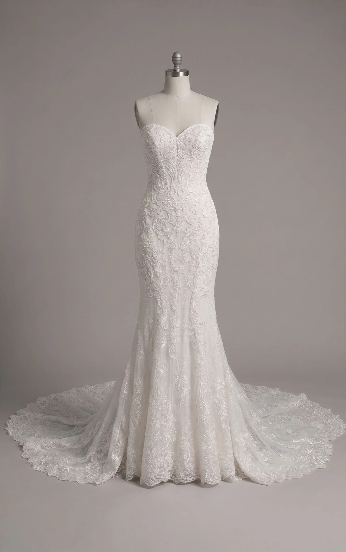 ml1995 High-Neck Lace Fit-and-Flare Wedding Dress with Detachable Overskirt by Martina Liana