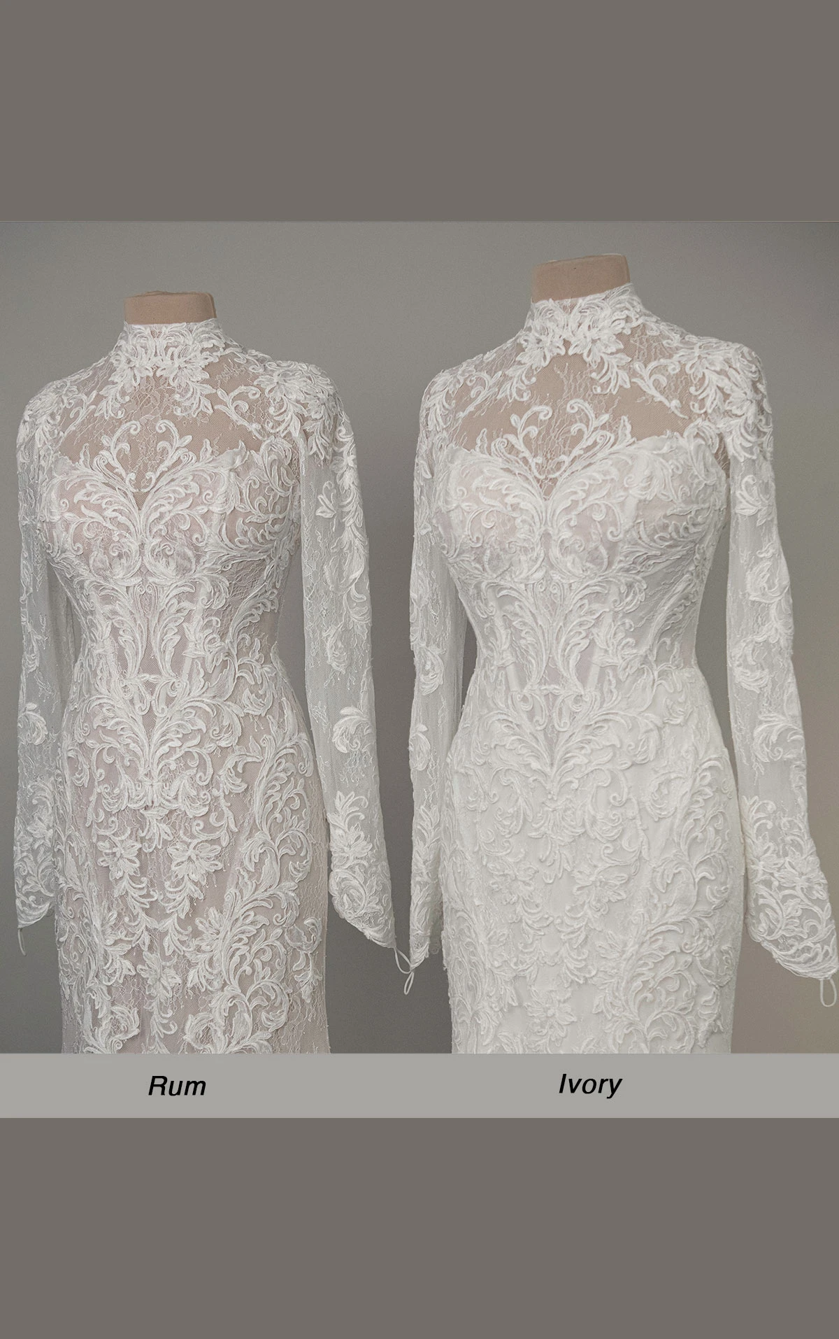 ml1995 High-Neck Lace Fit-and-Flare Wedding Dress with Detachable Overskirt by Martina Liana