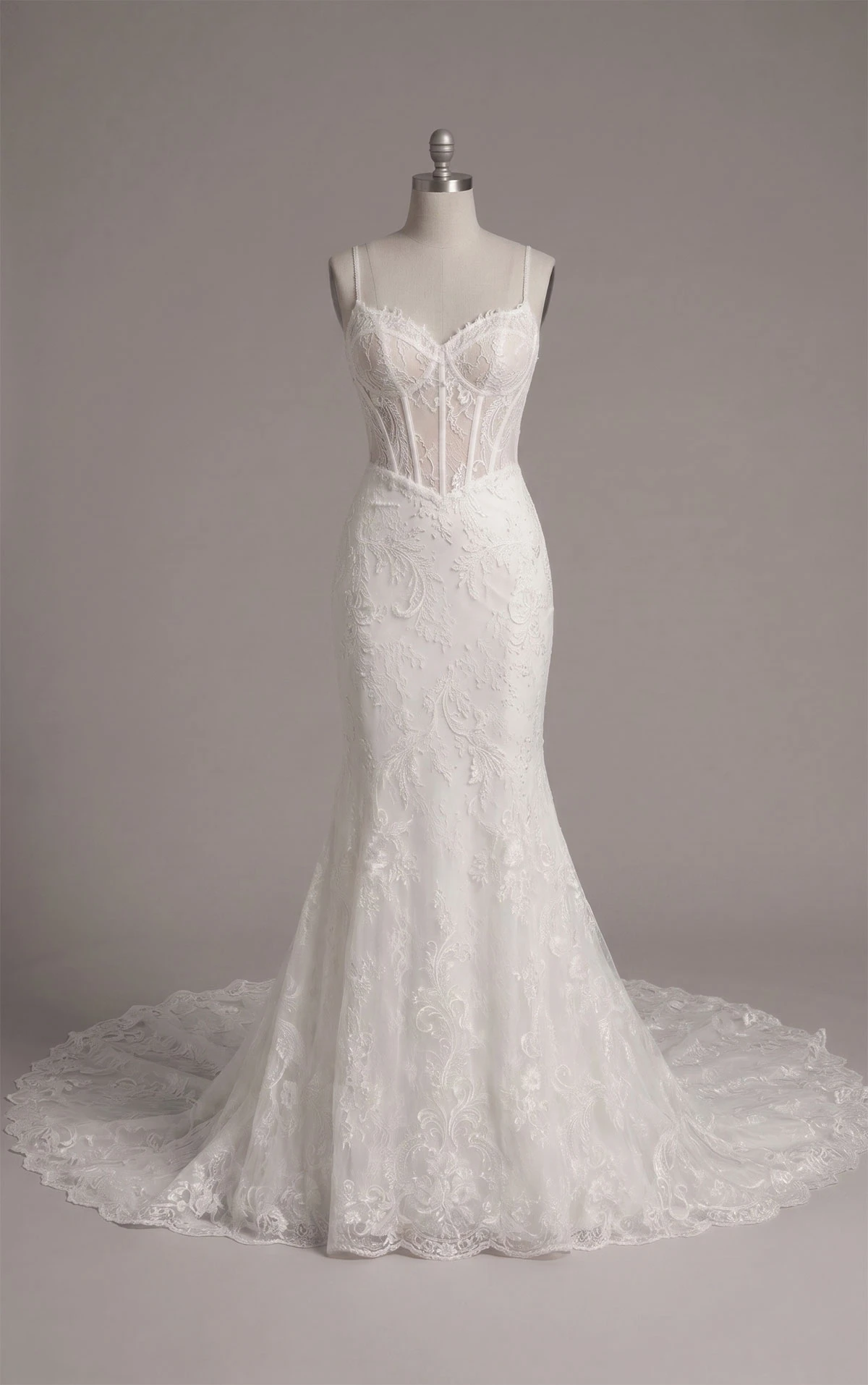 sy8122 Sexy Floral Lace Fit-and-Flare Wedding Dress with Corset Bodice by Stella York